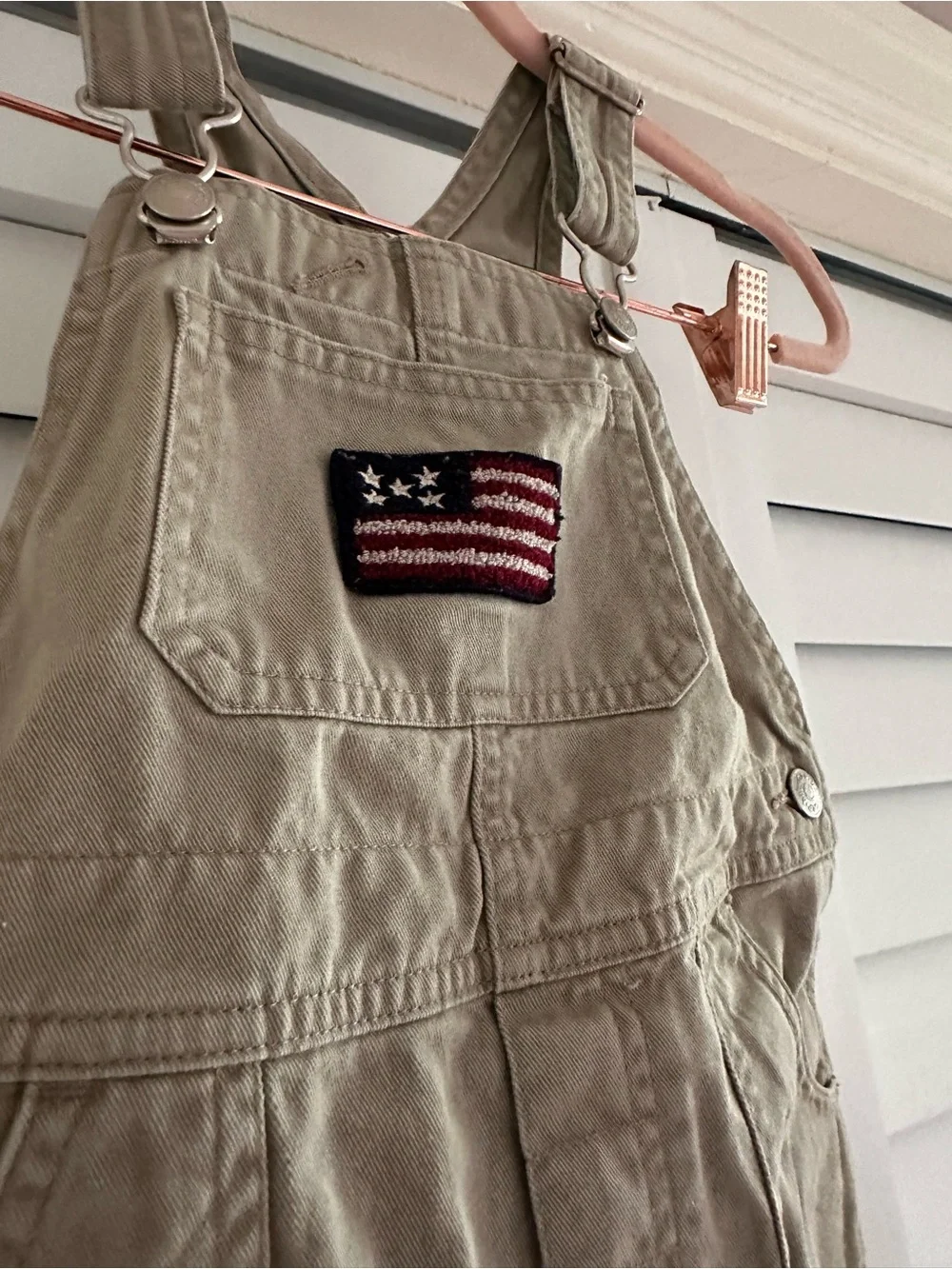 GAP Olive Short Overalls with Flag Patch